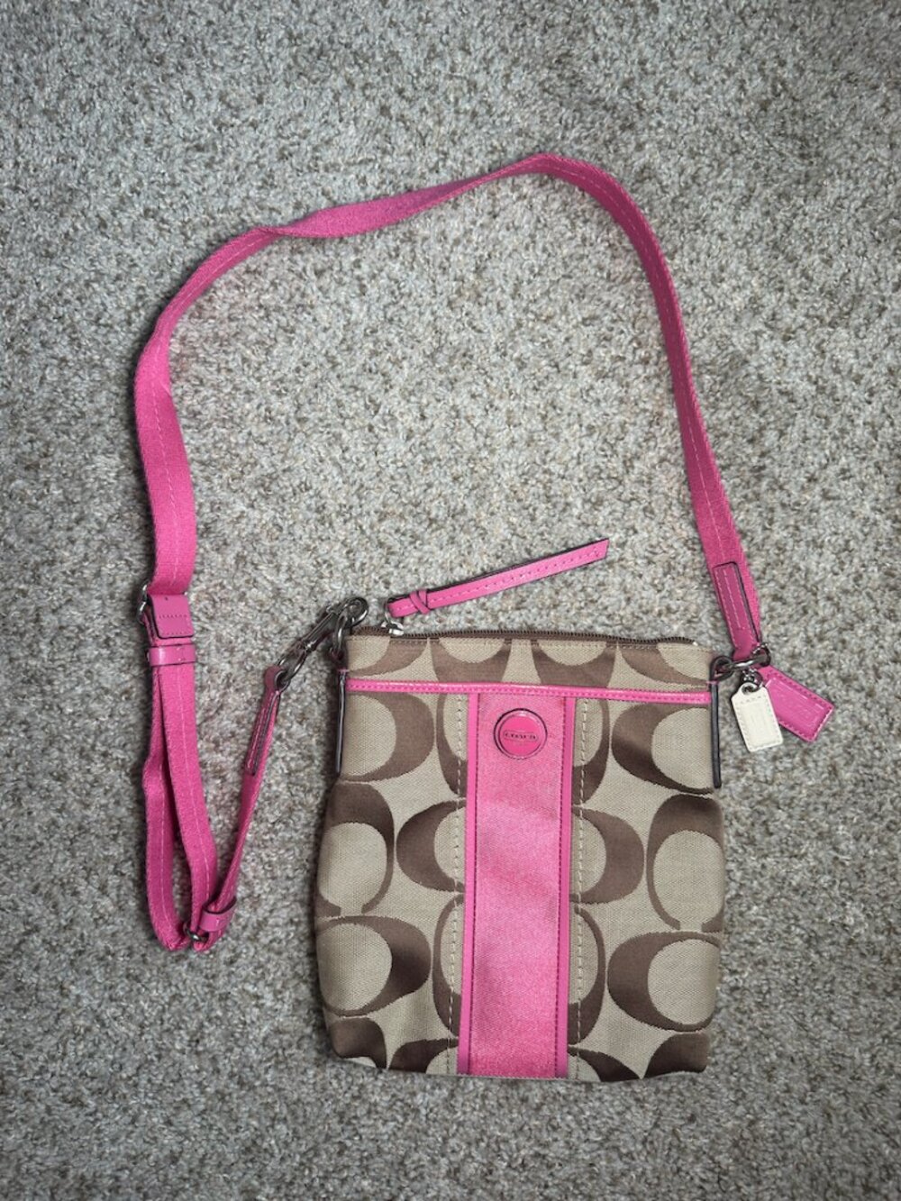 Vintage Coach Signature Stripe Swingpack Crossbody Khaki Pink Y2K